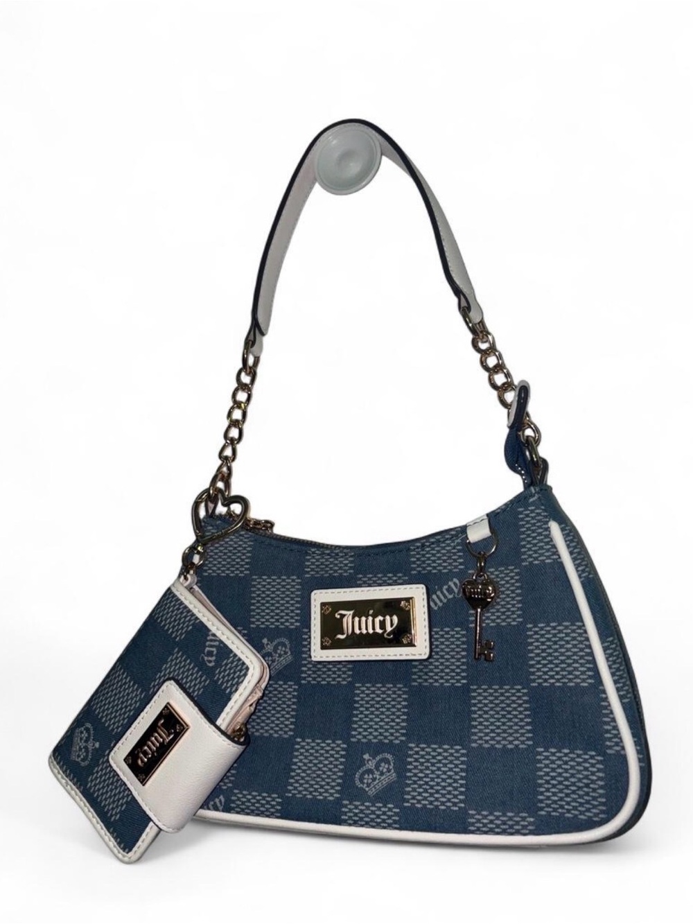 Juicy Couture Blue Check Shoulder Bag with Wallet